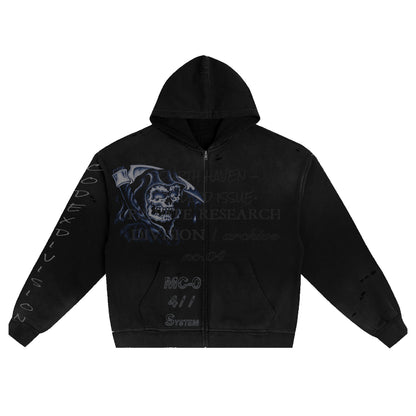 Black Distressed Zip-Up Jacket