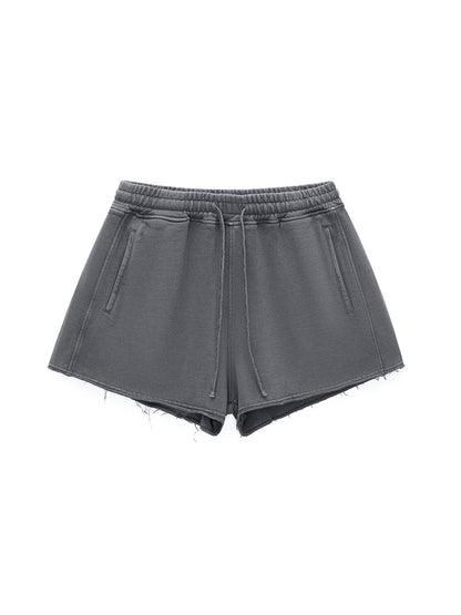Snow washed,Raw edge,Drawstring ,Shorts ,Womens